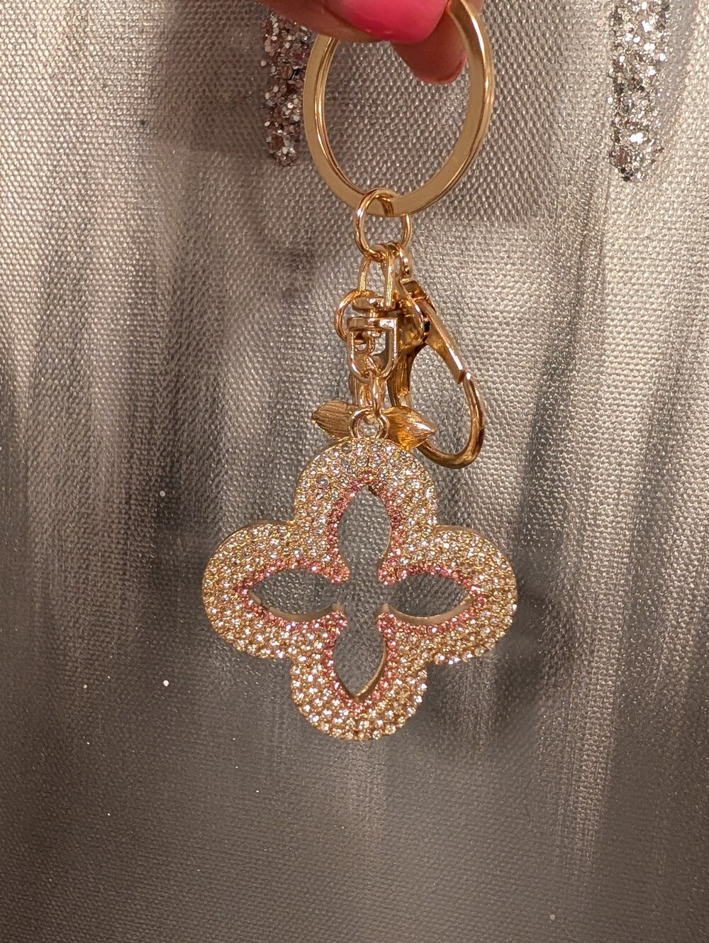 Gold And Pink Rhinestone Bag Charm/Key Chain